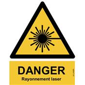 Panneau Attention Danger Rayonnement laser - Dos Autocollant - Norme ISO NF 7010