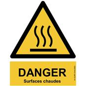 Panneau Attention Danger Surfaces chaudes - Dos Autocollant - Norme ISO NF 7010
