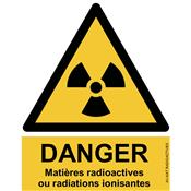 Panneau Attention Danger Risque Matières Radioactives ou Radiation Ionisantes - Dos Autocollant - Norme ISO NF 7010