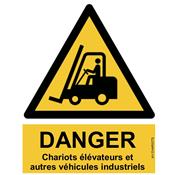 Panneau Attention Danger Chariots Elévateurs - Dos Autocollant - Norme ISO NF 7010