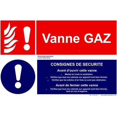 Panneau VANNE GAZ avec consignes de sécurité