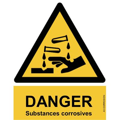 Panneau Attention Danger Substances corrosives - Dos Autocollant - Norme ISO NF 7010
