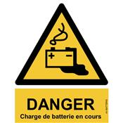 Panneau Attention Danger Charge de Batterie en Cours - Dos Autocollant - Norme ISO NF 7010