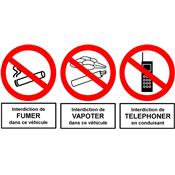 Interdiction de Fumer, Vapoter et Tlphoner pour vhicule