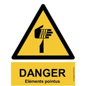 Panneau Attention Danger Risque Eléments pointus - Dos Autocollant - Norme ISO NF 7010