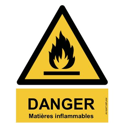 Panneau Attention Danger Risque Matières inflammables - Dos Autocollant - Norme ISO NF 7010