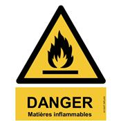 Panneau Attention Danger Risque Matières inflammables - Dos Autocollant - Norme ISO NF 7010