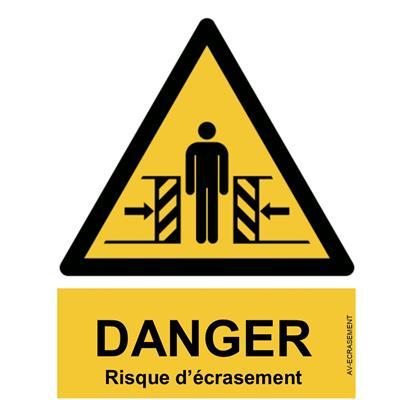 Panneau Attention Danger Risque d'écrasement - Dos Autocollant - Norme ISO NF 7010