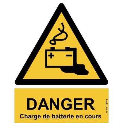 Panneau Attention Danger Charge de Batterie en Cours - Dos Autocollant - Norme ISO NF 7010