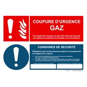 Panneau COUPURE D'URGENCE GAZ avec consignes de scurit COUPGAZ+