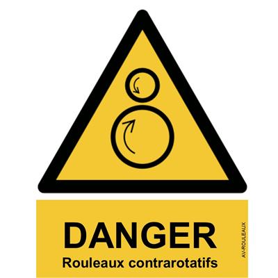 Panneau Attention Danger Rouleaux Contrarotatifs - Dos Autocollant - Norme ISO NF 7010