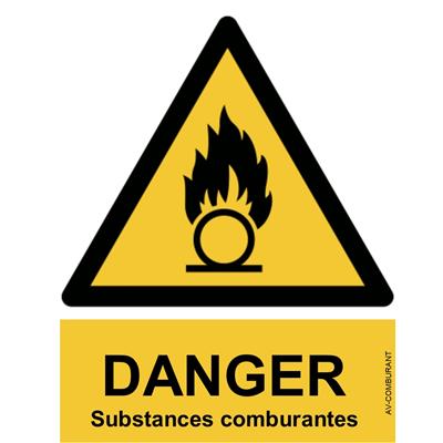 Panneau Attention Danger Substances Comburantes - Dos Autocollant - Norme ISO NF 7010