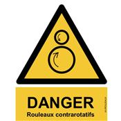 Panneau Attention Danger Rouleaux Contrarotatifs - Dos Autocollant - Norme ISO NF 7010