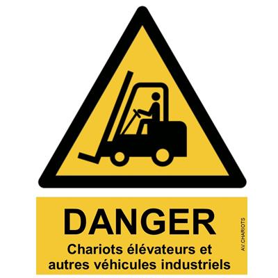 Panneau Attention Danger Chariots Elévateurs - Dos Autocollant - Norme ISO NF 7010