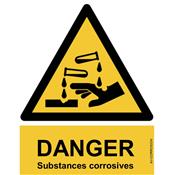 Panneau Attention Danger Substances corrosives - Dos Autocollant - Norme ISO NF 7010