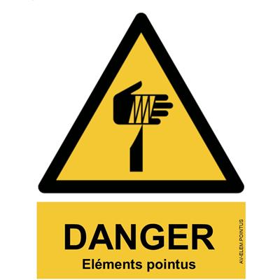 Panneau Attention Danger Risque Eléments pointus - Dos Autocollant - Norme ISO NF 7010