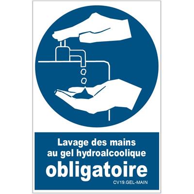 Panneau obligation lavage main au gel hydroalcoolique