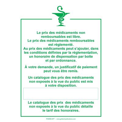 Affichette prix Pharmacie