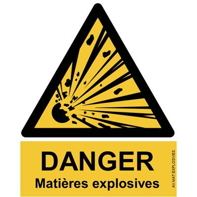 Panneau Attention Danger Risque Matières explosives - Dos Autocollant - Norme ISO NF 7010