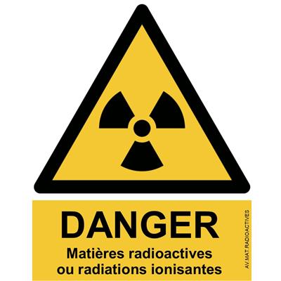 Panneau Attention Danger Risque Matières Radioactives ou Radiation Ionisantes - Dos Autocollant - Norme ISO NF 7010