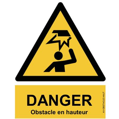 Panneau Attention Danger Risque Obstacle en hauteur - Dos Autocollant - Norme ISO NF 7010