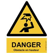 Panneau Attention Danger Risque Obstacle en hauteur - Dos Autocollant - Norme ISO NF 7010