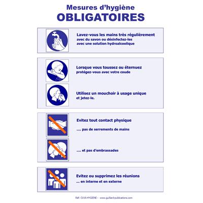 Panneau des mesures d'hygiène obligatoires covid 19