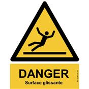 Panneau Attention Danger Surface Glissante - Dos Autocollant - Norme ISO NF 7010