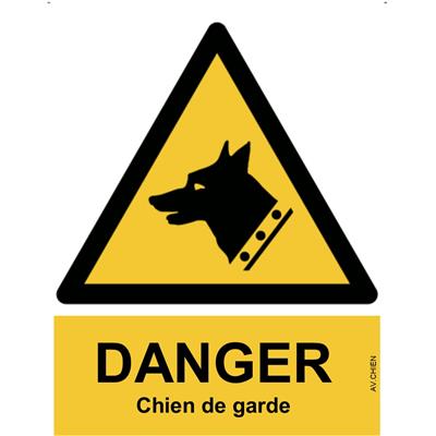 Panneau Attention Danger Chien de Garde - Dos Autocollant - Norme ISO NF 7010