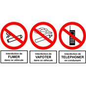 Interdiction de Fumer, Vapoter et Téléphoner pour véhicule