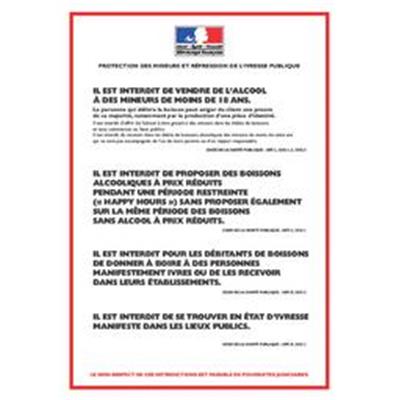 AFFICHE PROTECTION DES MINEURS VENTE D'ALCOOL dans un débit de boissons à consommer sur place