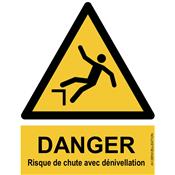 Panneau Attention Danger Risque de Chute avec Dénivellation - Dos Autocollant - Norme ISO NF 7010